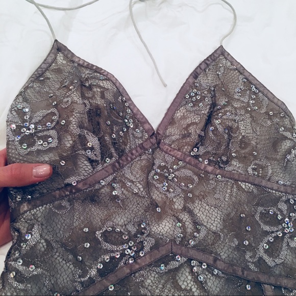 Express sparkly halter dress w/ Lace detail - Picture 2 of 5